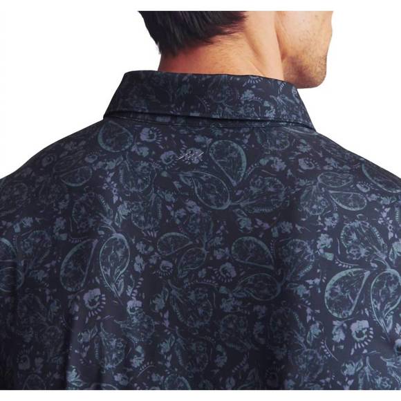 NEW RHONE golf sport polo shirt in true navy/ jungle green paisley - Picture 4 of 5